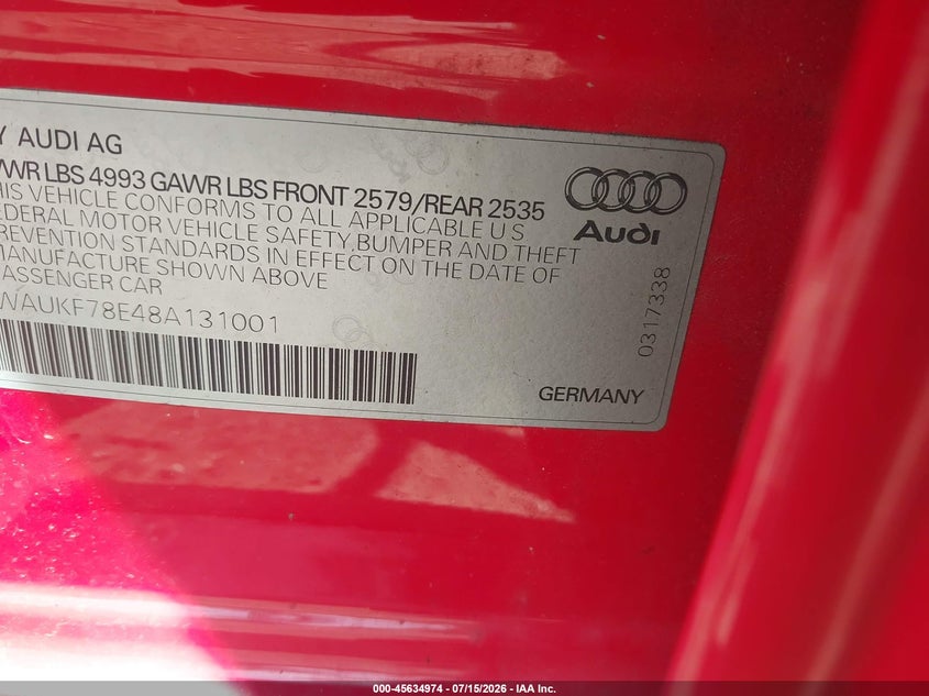 2008 Audi A4 2.0T Avant Special Edition VIN: WAUKF78E48A131001 Lot: 45634974