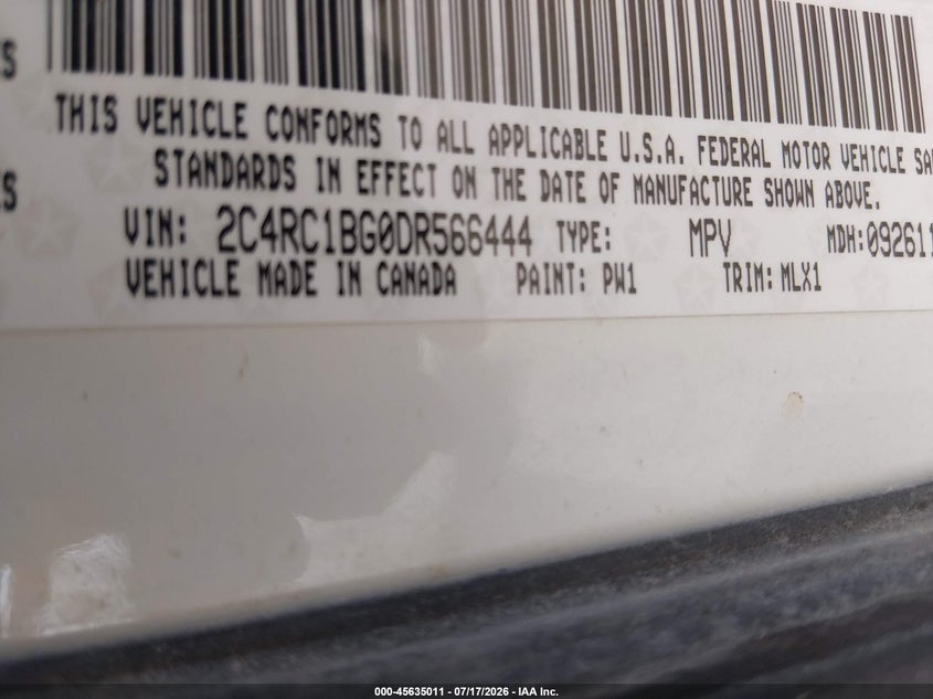 2013 Chrysler Town & Country Touring VIN: 2C4RC1BG0DR566444 Lot: 45635011