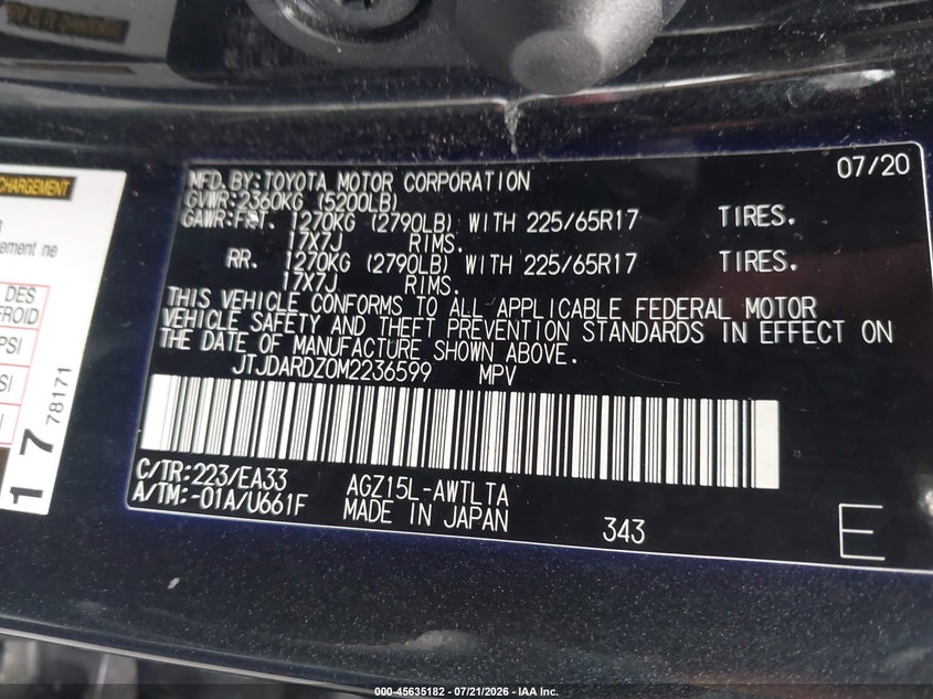 2021 Lexus Nx 300 VIN: JTJDARDZ0M2236599 Lot: 45635182