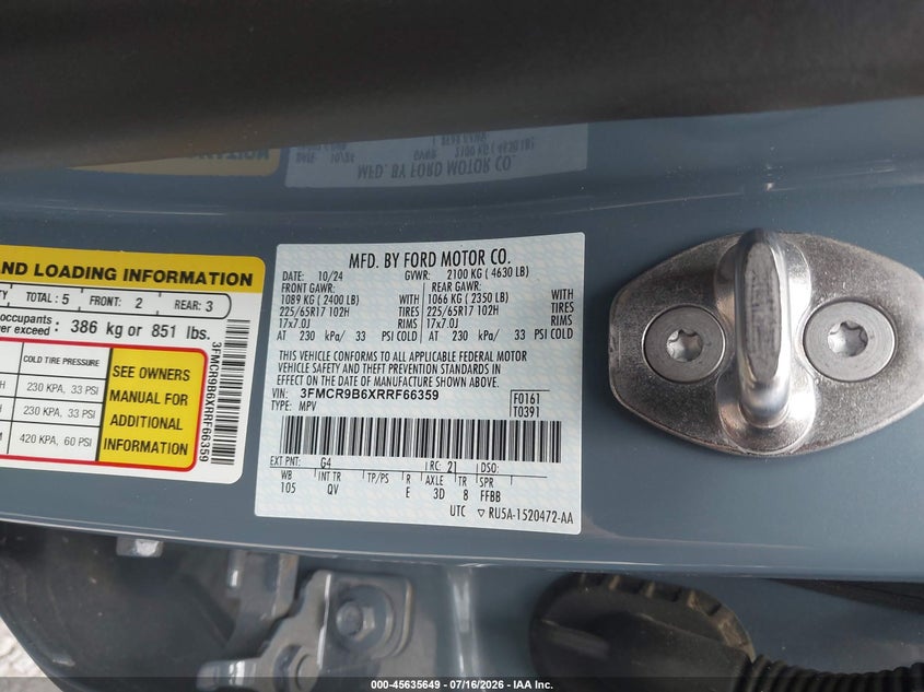 2024 Ford Bronco Sport Big Bend VIN: 3FMCR9B6XRRF66359 Lot: 45635649