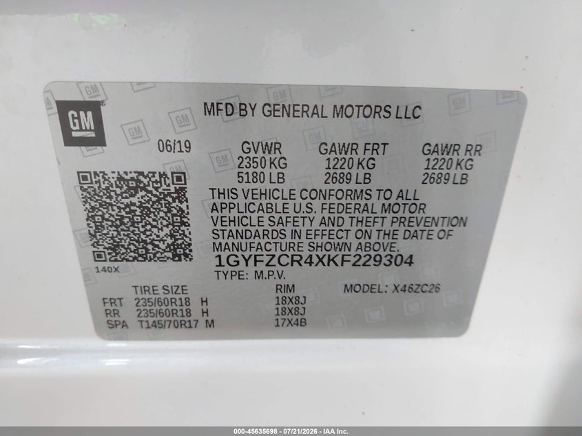 2019 Cadillac Xt4 Premium Luxury VIN: 1GYFZCR4XKF229304 Lot: 45635698