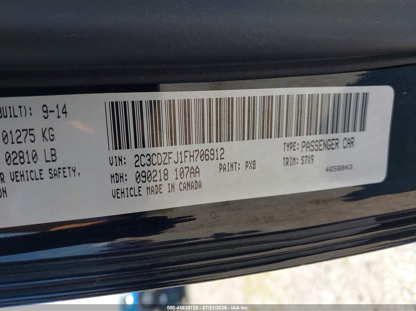 2015 Dodge Challenger R/T Scat Pack VIN: 2C3CDZFJ1FH706912 Lot: 45635728