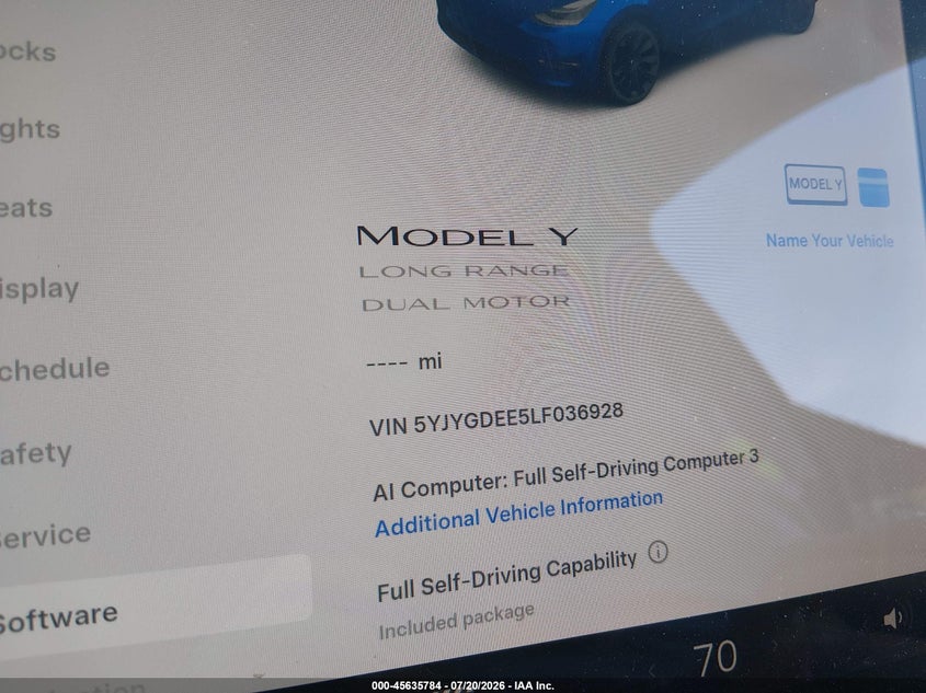 2020 TESLA MODEL Y SPORT UTILITY VEHICLE ELECTRIC