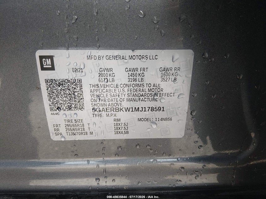 2021 Buick Enclave Fwd Essence VIN: 5GAERBKW1MJ178591 Lot: 45635844