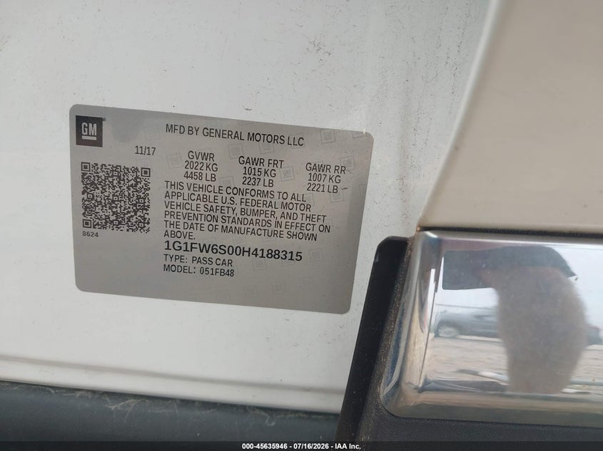 2017 Chevrolet Bolt Ev Lt VIN: 1G1FW6S00H4188315 Lot: 45635946