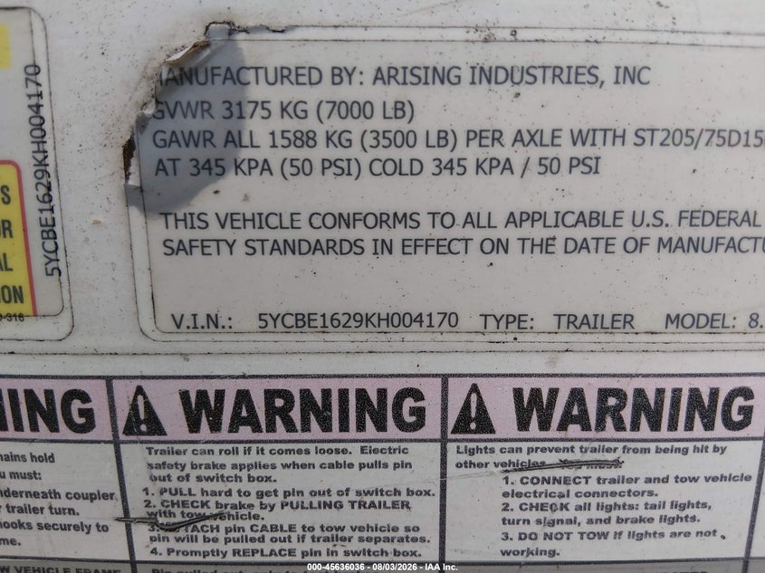 2019 OTHER ARIMARK ENCLOSED TRAILER TRAILER N/A
