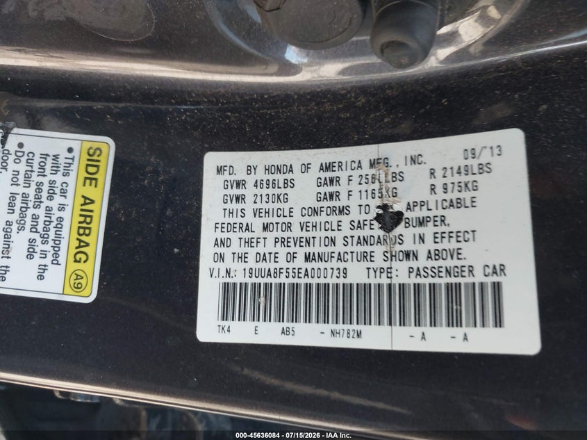 2014 Acura Tl 3.5 VIN: 19UUA8F55EA000739 Lot: 45636084