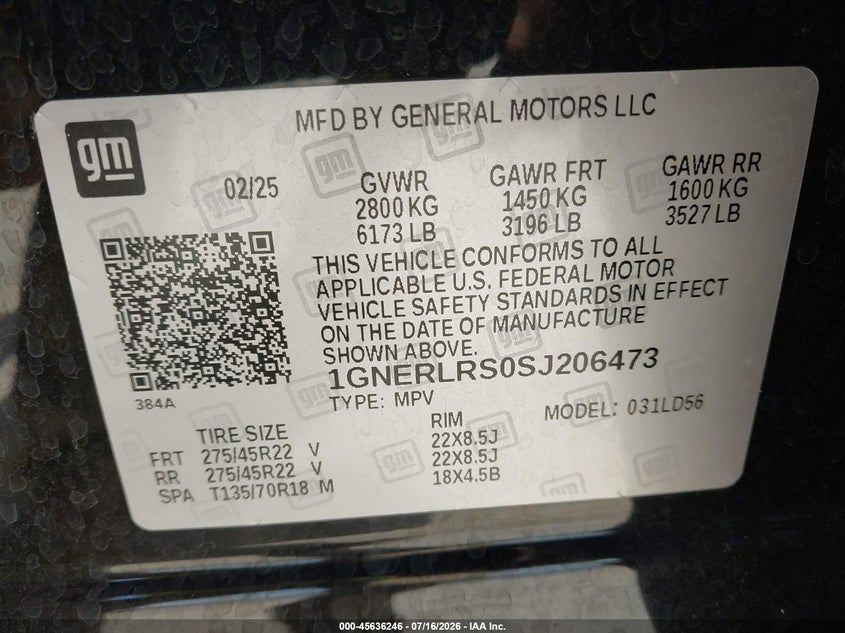 2025 Chevrolet Traverse Fwd Rs VIN: 1GNERLRS0SJ206473 Lot: 45636246