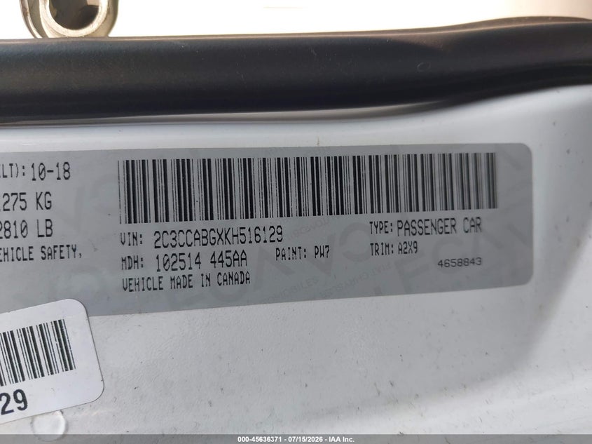 2019 Chrysler 300 300S VIN: 2C3CCABGXKH516129 Lot: 45636371