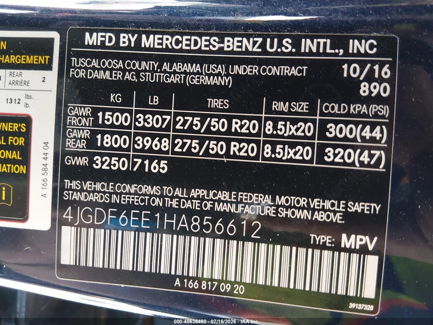 2017 Mercedes-Benz Gls 450 4Matic VIN: 4JGDF6EE1HA856612 Lot: 45636460