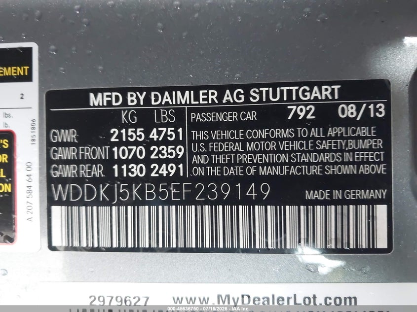 2014 Mercedes-Benz E 350 VIN: WDDKJ5KB5EF239149 Lot: 45636750