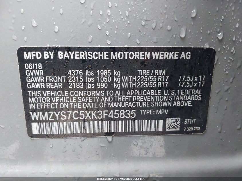 2019 Mini Countryman Cooper VIN: WMZYS7C5XK3F45835 Lot: 45636816