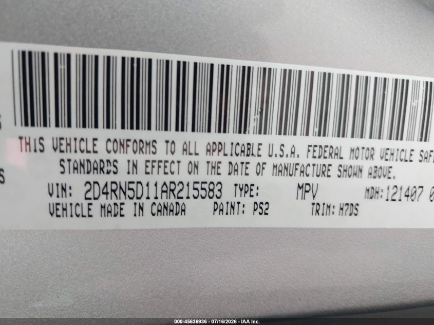 2010 DODGE CARAVAN VAN 3.8L V-6 197HP