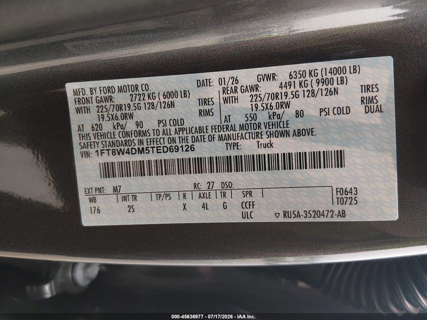 2026 Ford F-450 Xlt VIN: 1FT8W4DM5TED69126 Lot: 45636977