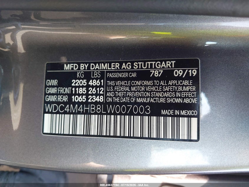 2020 Mercedes-Benz Glb 250 4Matic VIN: WDC4M4HB8LW007003 Lot: 45637194