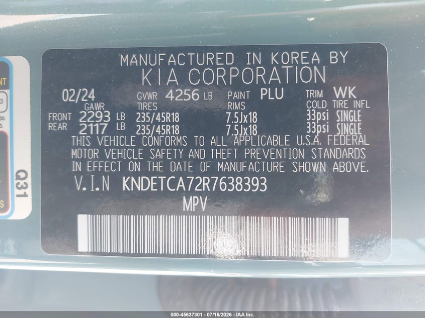 2024 Kia Seltos Sx Turbo VIN: KNDETCA72R7638393 Lot: 45637301
