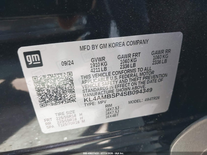 2025 Buick Encore Gx Preferred Fwd VIN: KL4AMBSP4SB094349 Lot: 45637433