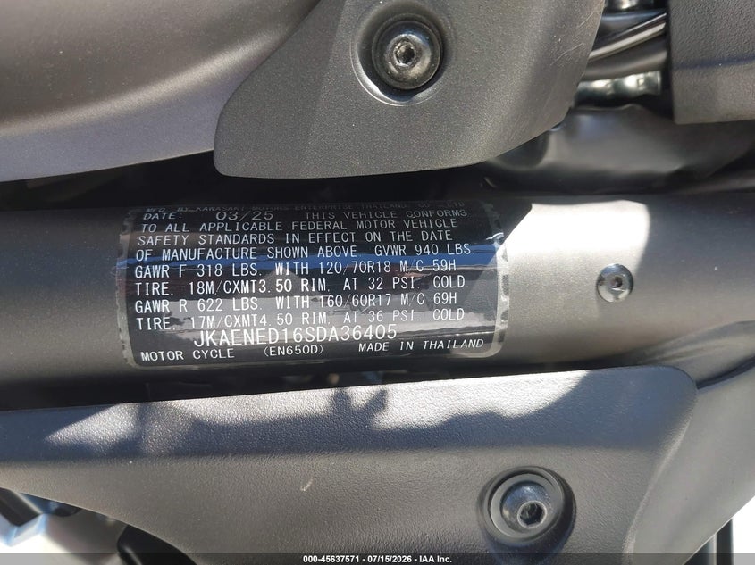 2025 Kawasaki En650 D VIN: JKAENED16SDA36405 Lot: 45637571