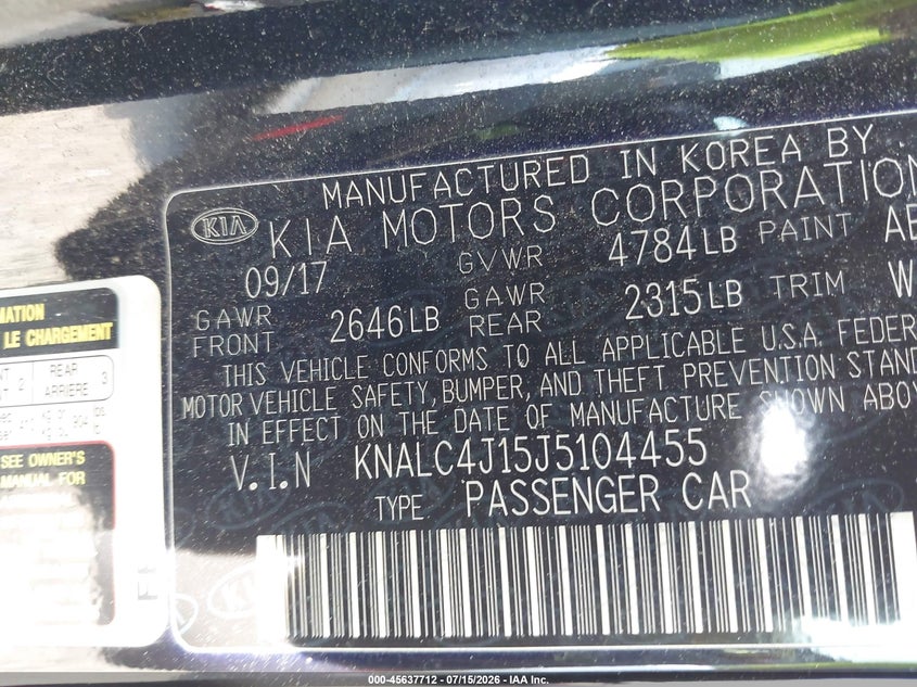 2018 Kia Cadenza Technology VIN: KNALC4J15J5104455 Lot: 45637712