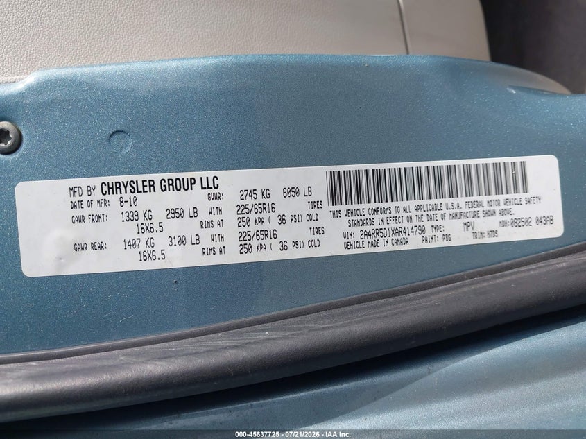 2010 Chrysler Town & Country Touring VIN: 2A4RR5D1XAR414790 Lot: 45637725