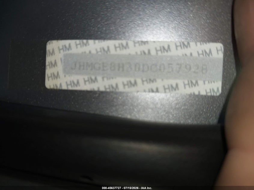 2013 Honda Fit VIN: JHMGE8H30DC057928 Lot: 45637727