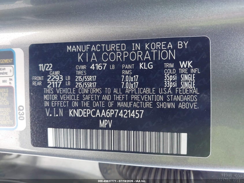 2023 Kia Seltos Lx VIN: KNDEPCAA6P7421457 Lot: 45637771