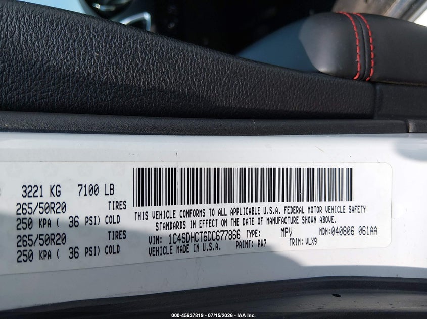 2013 Dodge Durango R/T VIN: 1C4SDHCT6DC677866 Lot: 45637819