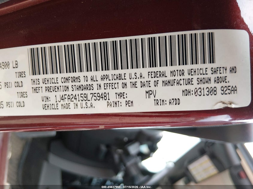 2009 Jeep Wrangler X VIN: 1J4FA24159L759481 Lot: 45637968