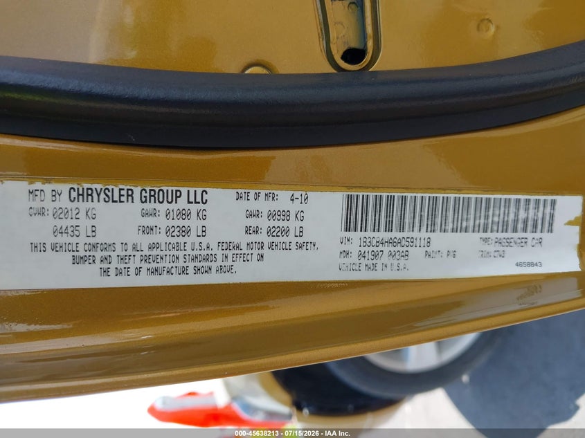 2010 Dodge Caliber Sxt VIN: 1B3CB4HA6AD591118 Lot: 45638213