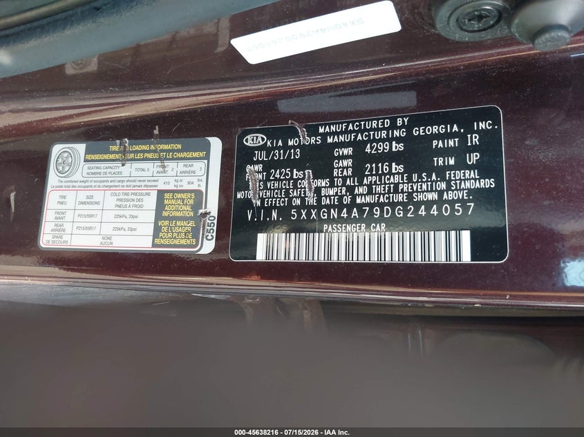 2013 KIA OPTIMA SEDAN 2.4L I-4 DI, DOHC, VVT, 200HP