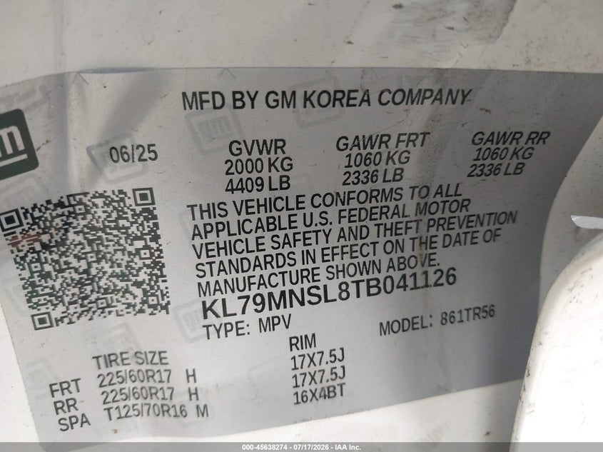 2026 Chevrolet Trailblazer Awd Ls VIN: KL79MNSL8TB041126 Lot: 45638274
