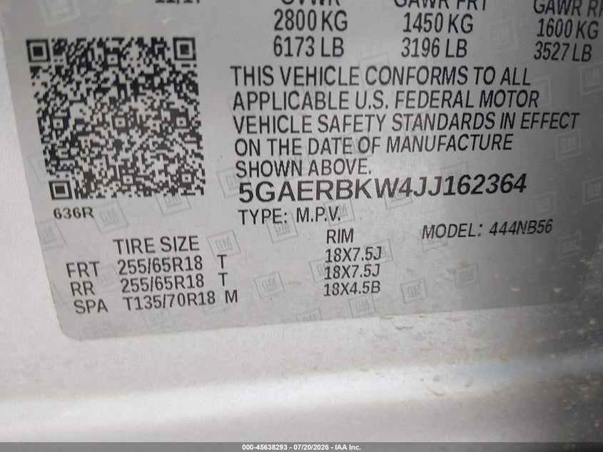 2018 Buick Enclave Essence VIN: 5GAERBKW4JJ162364 Lot: 45638293