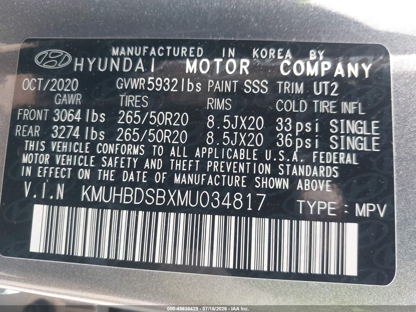 2021 Genesis Gv80 2.5T Awd VIN: KMUHBDSBXMU034817 Lot: 45638429