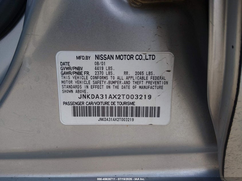 2002 Infiniti I35 Luxury VIN: JNKDA31AX2T003219 Lot: 45638711