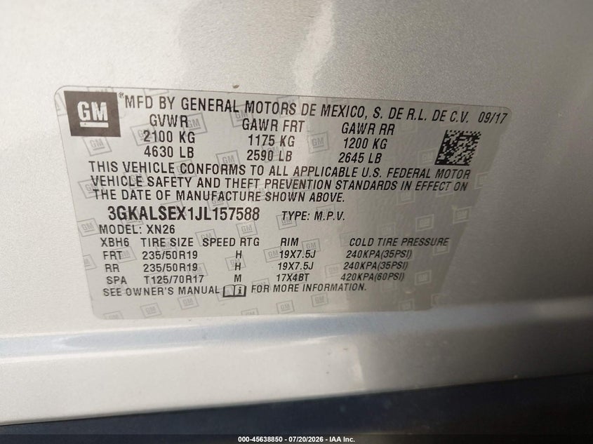 2018 GMC Terrain Denali VIN: 3GKALSEX1JL157588 Lot: 45638850