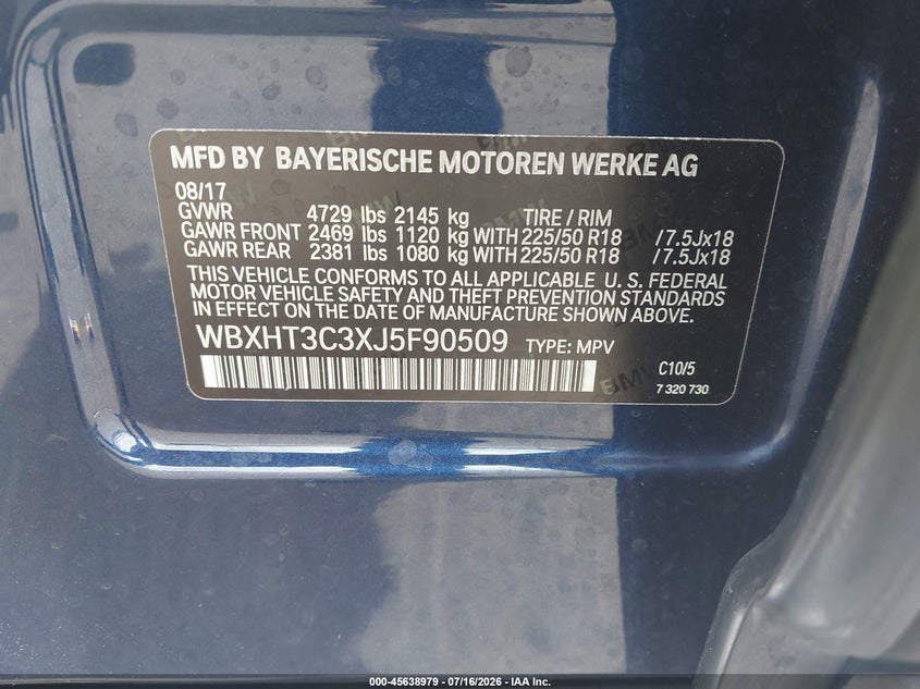 2018 BMW X1 xDrive28I VIN: WBXHT3C3XJ5F90509 Lot: 45638979