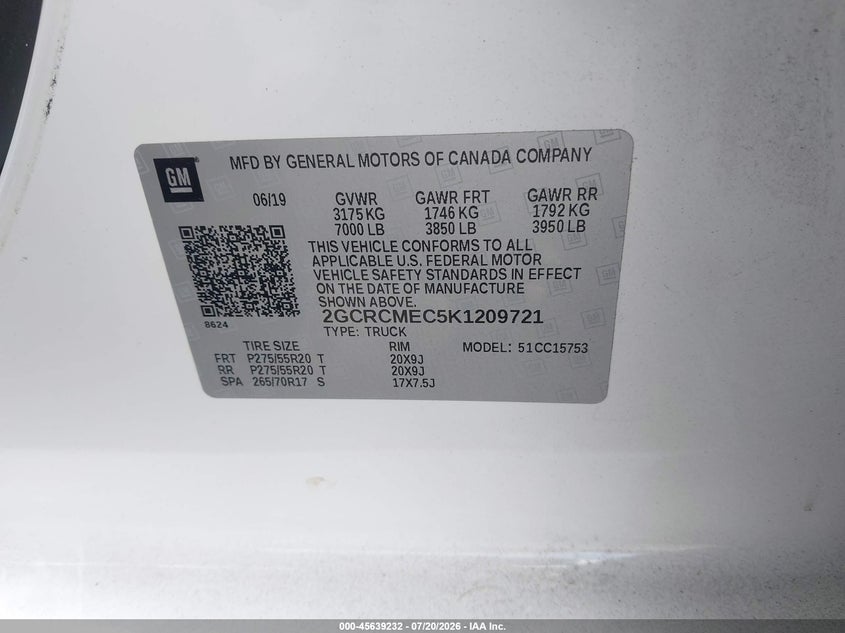 2019 Chevrolet Silverado 1500 Ld Silverado Custom VIN: 2GCRCMEC5K1209721 Lot: 45639232
