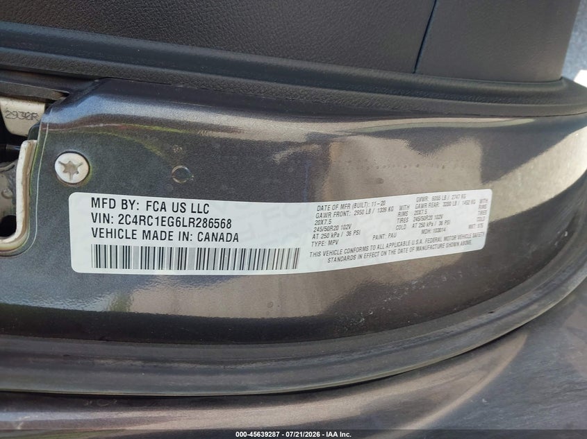 2020 Chrysler Pacifica Touring L Plus VIN: 2C4RC1EG6LR286568 Lot: 45639287