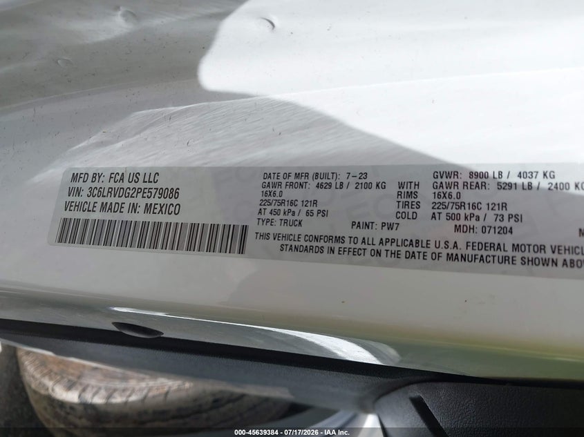2023 Ram Promaster 2500 High Roof 159 Wb VIN: 3C6LRVDG2PE579086 Lot: 45639384