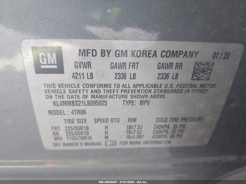 2020 Buick Encore Gx Fwd Preferred VIN: KL4MMBS21LB095025 Lot: 45639447