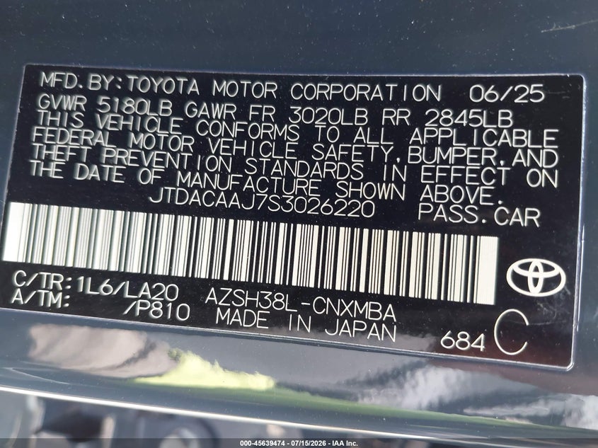 2025 Toyota Crown Signia Xle VIN: JTDACAAJ7S3026220 Lot: 45639474