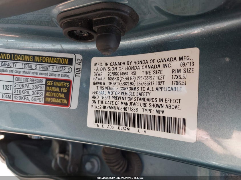HONDA CR-V 2014 VIN 2HKRM4H70EH611838