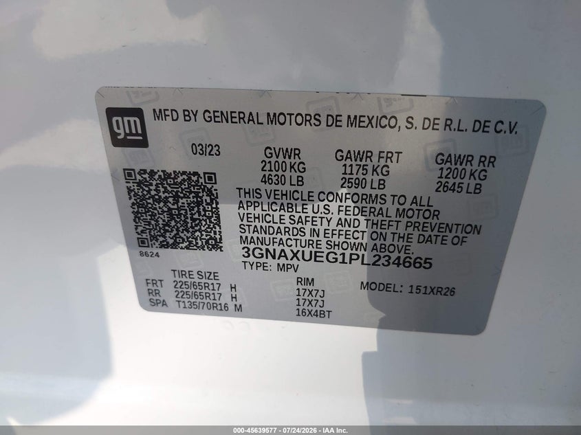 CHEVROLET EQUINOX 2023 VIN 3GNAXUEG1PL234665