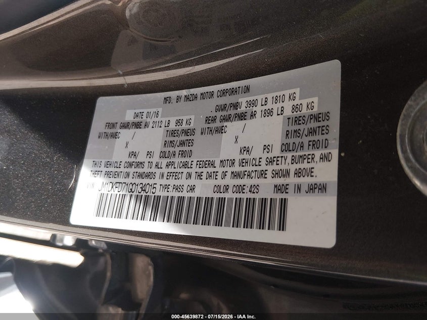 2016 Mazda Cx-3 Grand Touring VIN: JM1DKFD71G0134015 Lot: 45639872