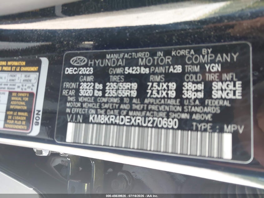 2024 Hyundai Ioniq 5 Limited VIN: KM8KR4DEXRU270690 Lot: 45639926