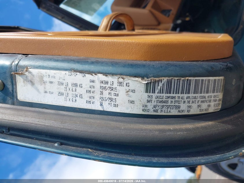 1995 Jeep Wrangler / Yj S/Rio Grande VIN: 1J4FY19P7SP237890 Lot: 45640016