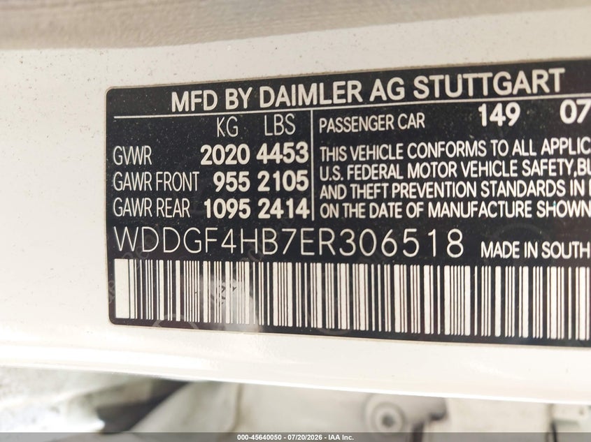 2014 Mercedes-Benz C 250 Sport VIN: WDDGF4HB7ER306518 Lot: 45640050
