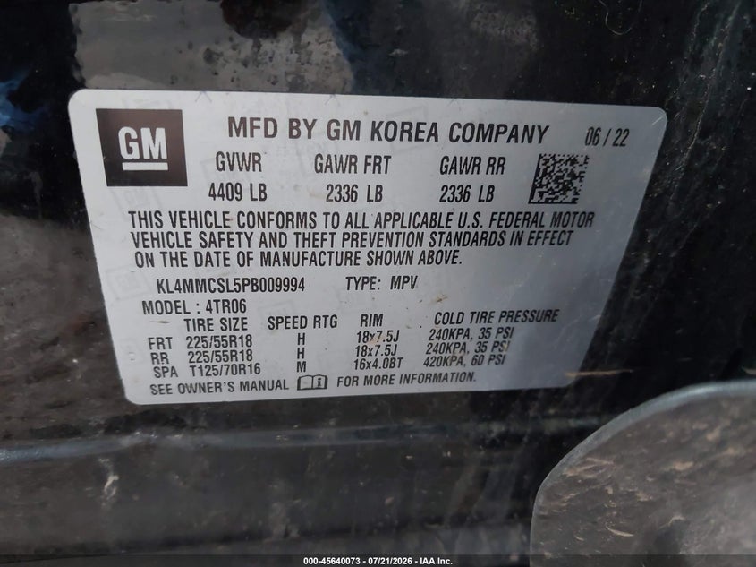 2023 Buick Encore Gx Preferred Awd VIN: KL4MMCSL5PB009994 Lot: 45640073