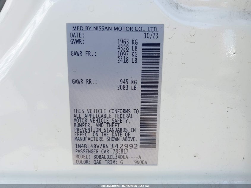 2024 NISSAN ALTIMA SEDAN 2.5L I-4 DI, DOHC, VVT, 188HP
