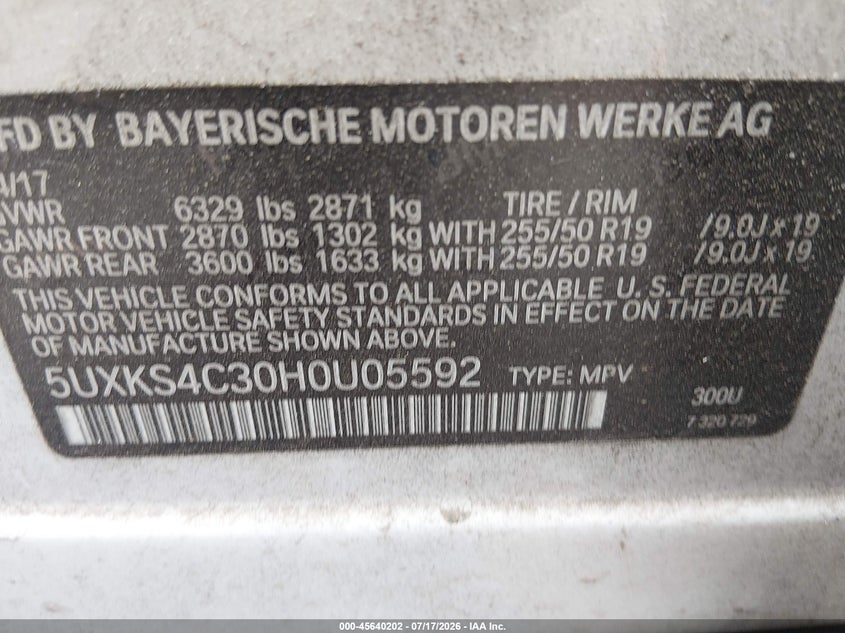 2017 BMW X5 xDrive35D VIN: 5UXKS4C30H0U05592 Lot: 45640202